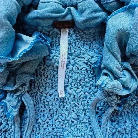 Women's Free People Ruffle Me Up Front Tie Blue Sleeveless Blouse Size XS - Picture 6 of 6